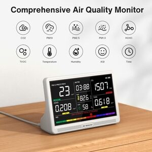 16 in 1 Air Quality Monitor Indoor 7" Display 9 AQI+7 AQI Alerts Air Quality